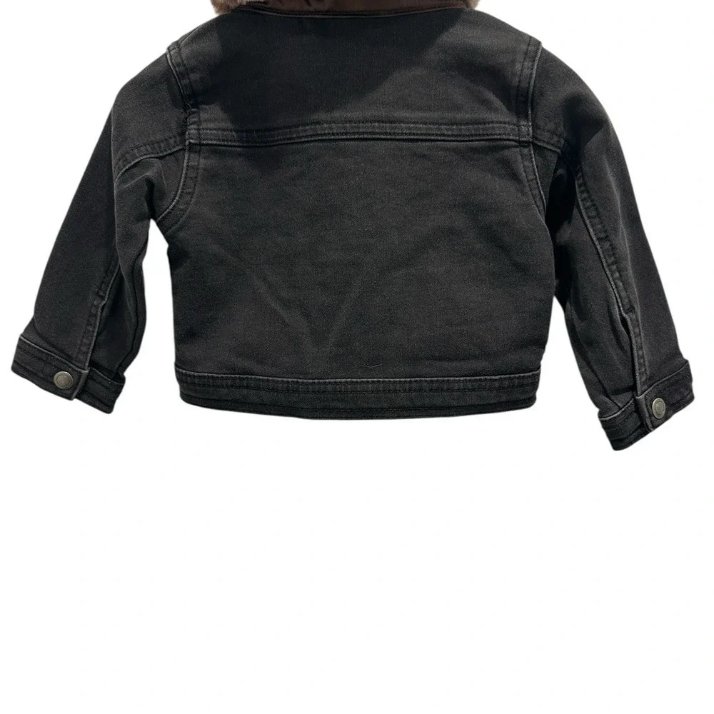 First Impressions Black Denim Jacket with Faux Fur Collar 12M‎
